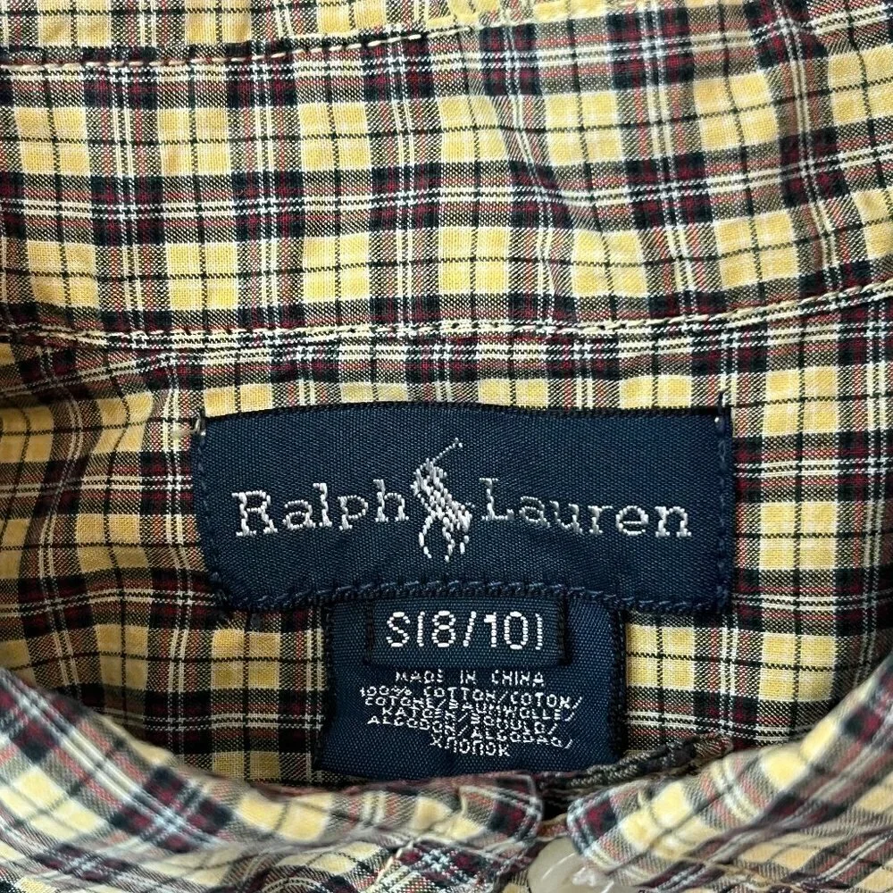 Ralph Lauren buttondown short sleeve yellow plaid small 8/10 boys